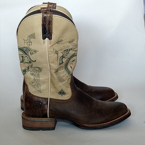 Ariat Mens Cowboy Western Boots Size 10 D Leather Beige Brown Green  10009583 - Picture 1 of 8
